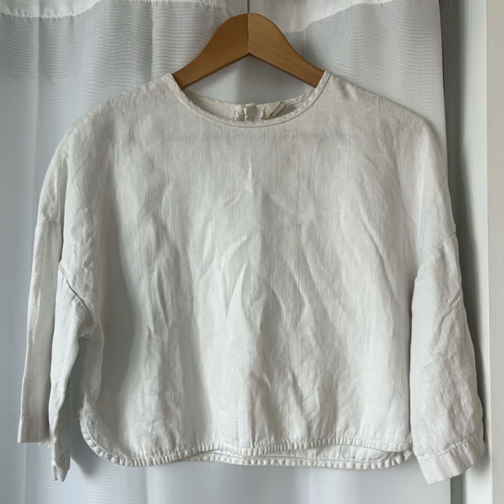 Beaton Linen utility crop T-shirt in white xs